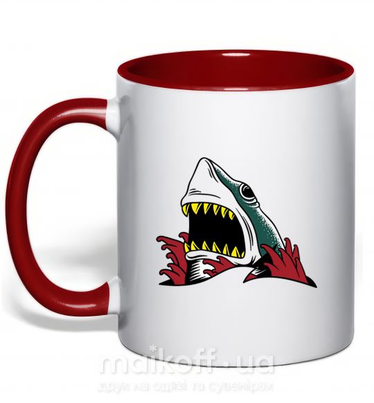 Чашка з кольоровою ручкою Screaming shark Червоний фото
