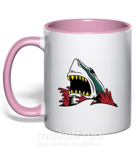 Чашка з кольоровою ручкою Screaming shark Ніжно рожевий фото