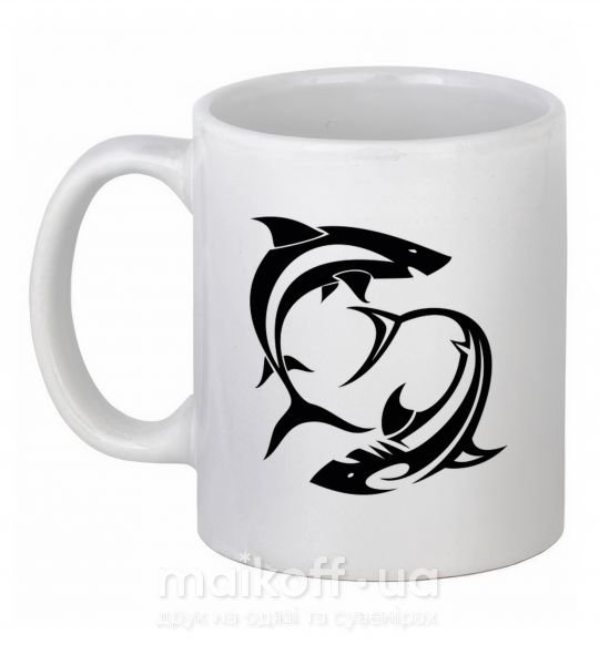 Чашка керамическая Две акулы Белый фото