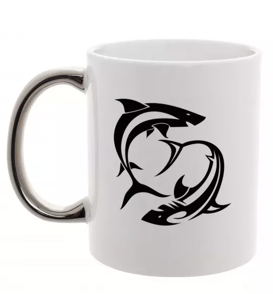 Чашка с цветной ручкой Дві акули Серебро фото