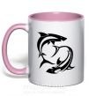 Чашка с цветной ручкой Две акулы Нежно розовый фото