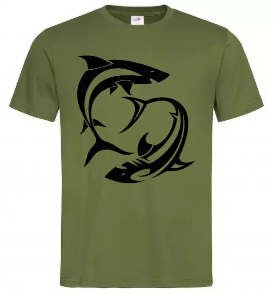 Чоловіча футболка Дві акули Оливковий фото