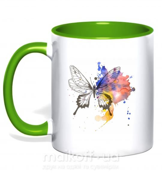 Чашка с цветной ручкой Бабочка краски Зеленый фото