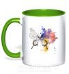 Чашка з кольоровою ручкою Бабочка краски Зелений фото