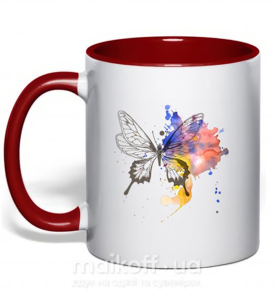 Чашка с цветной ручкой Бабочка краски Красный фото