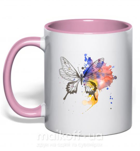 Чашка с цветной ручкой Бабочка краски Нежно розовый фото