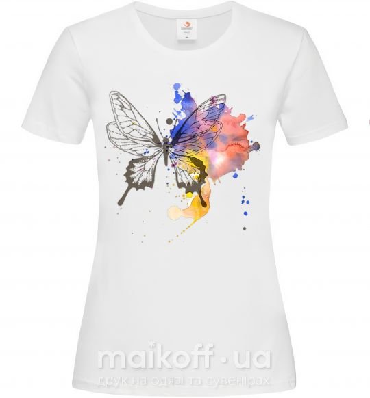 Женская футболка Бабочка краски Белый фото