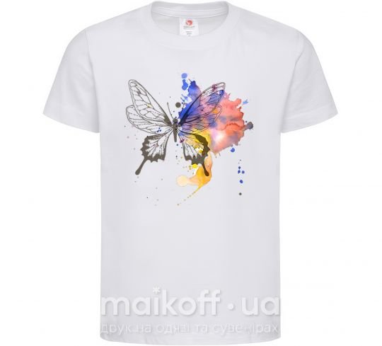 Детская футболка Бабочка краски Белый фото