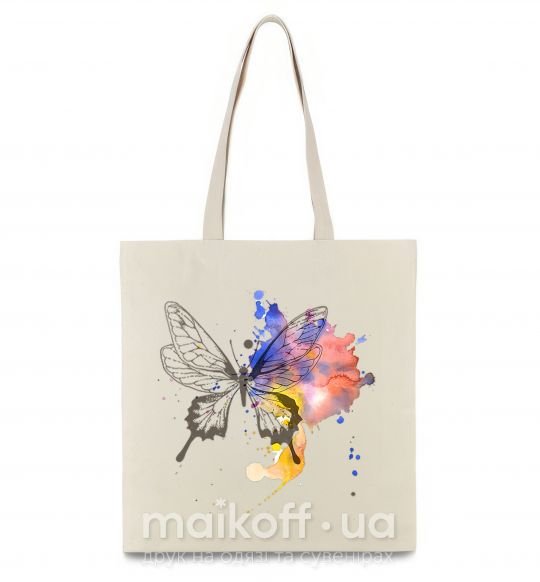 Эко-сумка Бабочка краски Бежевый фото