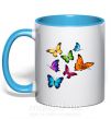 Чашка с цветной ручкой Разноцветные Бабочки Голубой фото