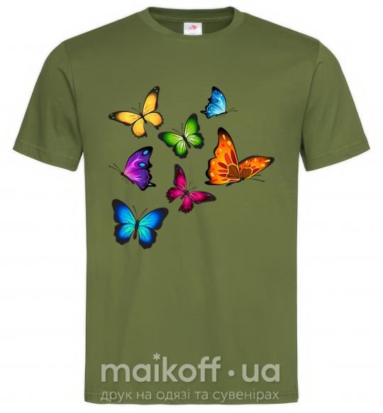 Чоловіча футболка Разноцветные Бабочки Оливковий фото