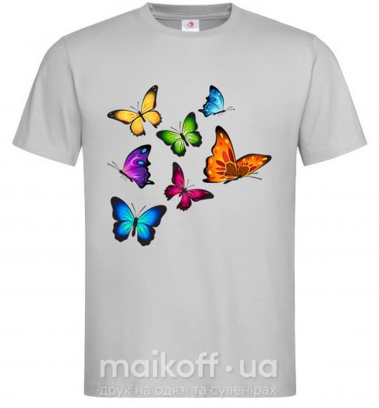 Мужская футболка Разноцветные Бабочки Серый фото