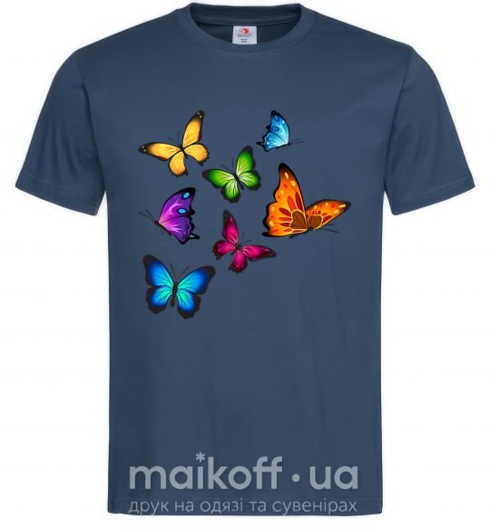 Мужская футболка Разноцветные Бабочки Темно-синий фото