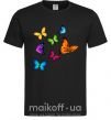 Мужская футболка Разноцветные Бабочки Черный фото