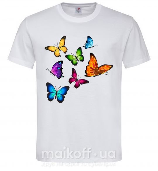 Чоловіча футболка Разноцветные Бабочки Білий фото