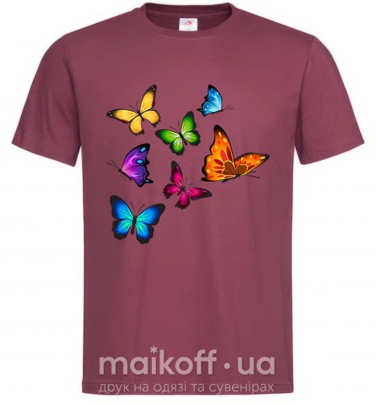 Мужская футболка Разноцветные Бабочки Бордовый фото