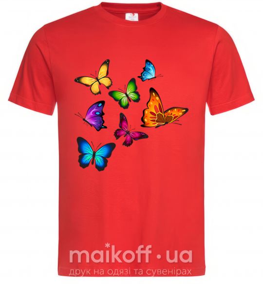 Мужская футболка Разноцветные Бабочки Красный фото