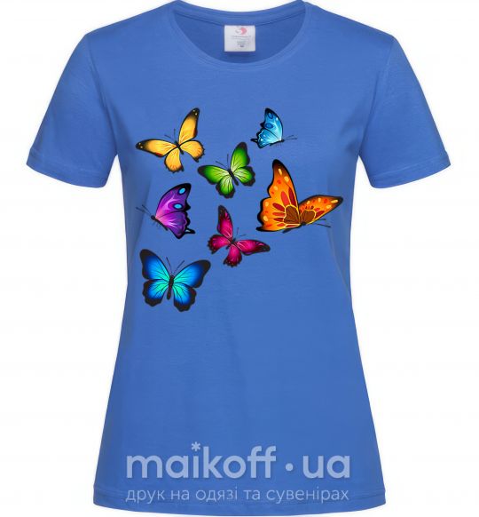 Жіноча футболка Разноцветные Бабочки Яскраво-синій фото