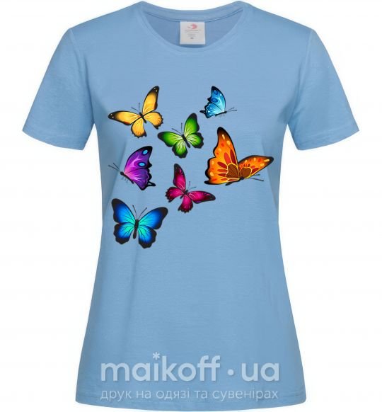 Жіноча футболка Разноцветные Бабочки Блакитний фото
