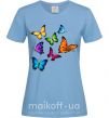 Женская футболка Разноцветные Бабочки Голубой фото