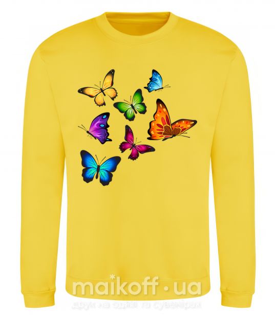 Свитшот Разноцветные Бабочки Солнечно желтый фото