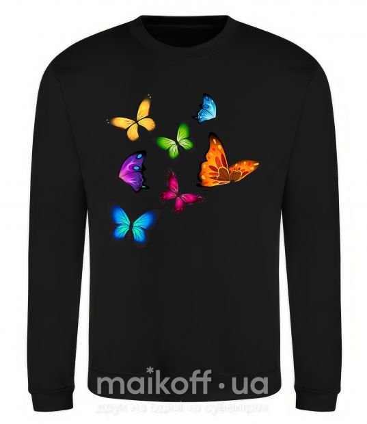 Свитшот Разноцветные Бабочки Черный фото