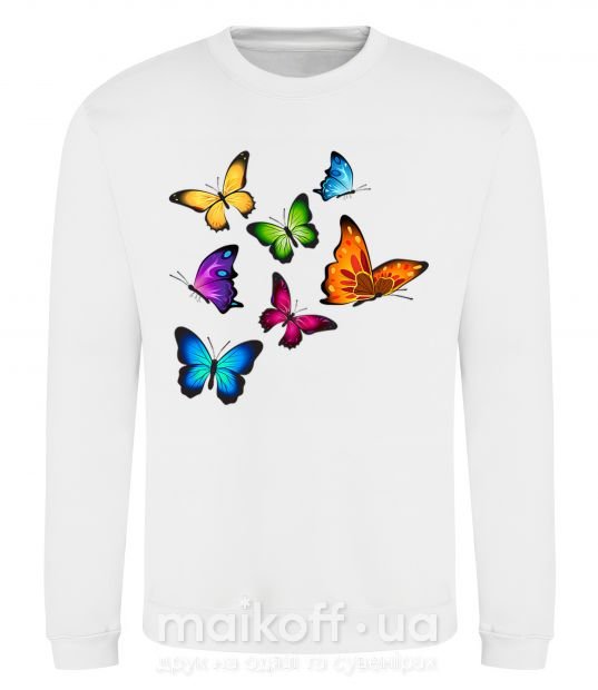 Свитшот Разноцветные Бабочки Белый фото
