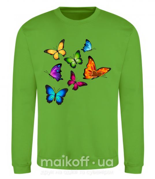 Світшот Разноцветные Бабочки Лаймовий фото