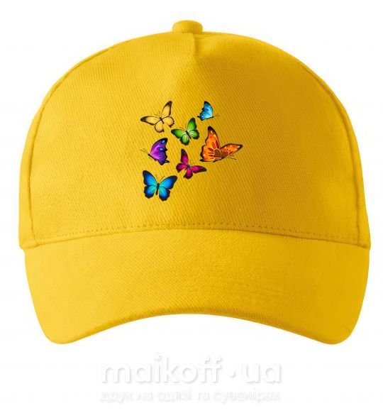 Кепка Разноцветные Бабочки Солнечно желтый фото