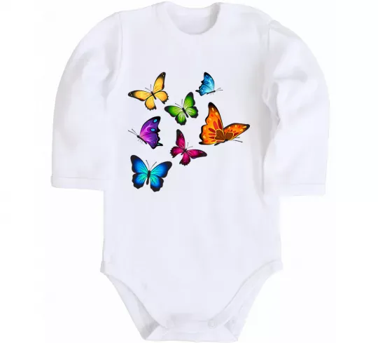 Дитячий бодік Різнокольорові метелики Білий фото