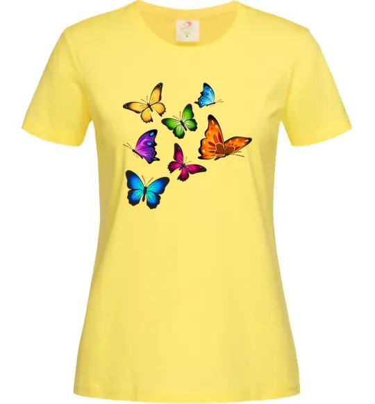 Женская футболка Різнокольорові метелики Лимонный фото