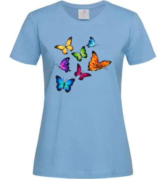 Женская футболка Різнокольорові метелики Голубой фото