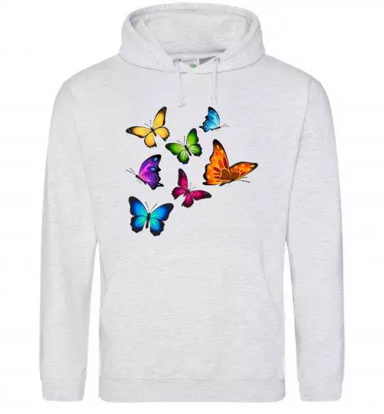 Жіноча толстовка (худі) Різнокольорові метелики Сірий меланж фото