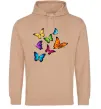 Жіноча толстовка (худі) Різнокольорові метелики Пісочний Жіноча толстовка (худі) Різнокольорові метелики Пісочний фото