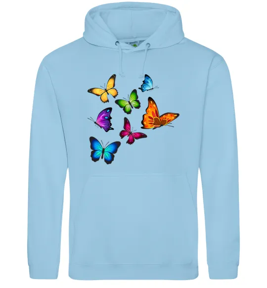 Жіноча толстовка (худі) Різнокольорові метелики Блакитний фото
