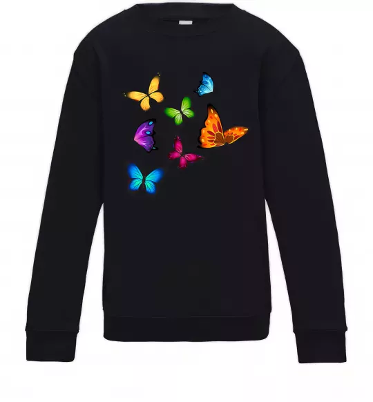 Детский Свитшот Різнокольорові метелики Черный фото