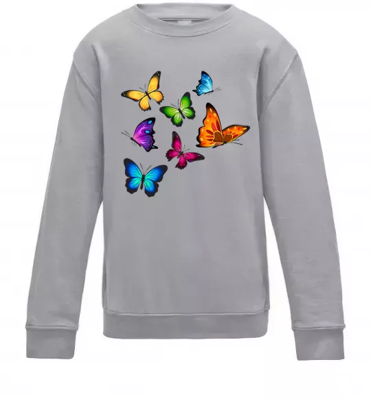 Детский Свитшот Різнокольорові метелики Серый меланж фото