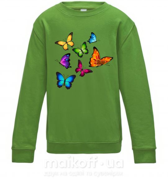 Детский Свитшот Разноцветные Бабочки Лаймовый фото