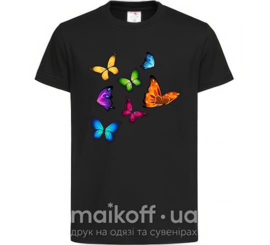 Детская футболка Разноцветные Бабочки Черный фото