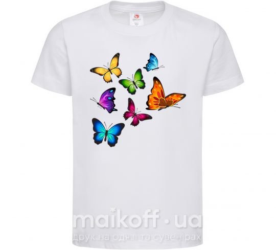 Детская футболка Разноцветные Бабочки Белый фото