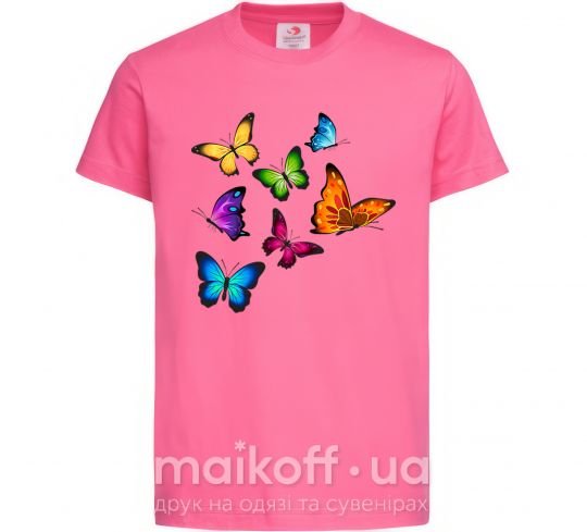 Детская футболка Разноцветные Бабочки Ярко-розовый фото