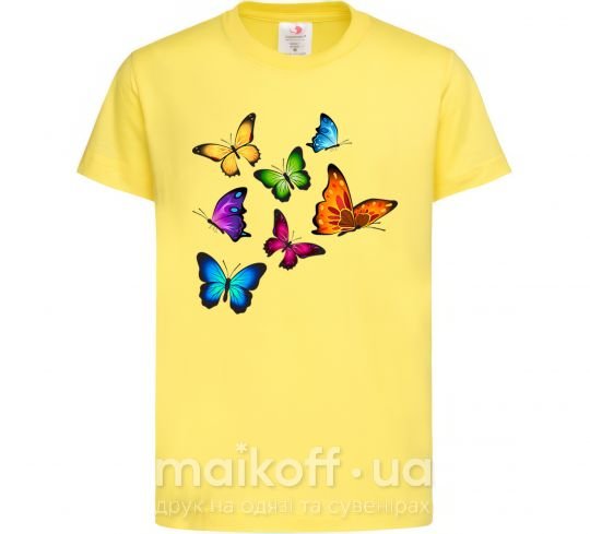Детская футболка Разноцветные Бабочки Лимонный фото