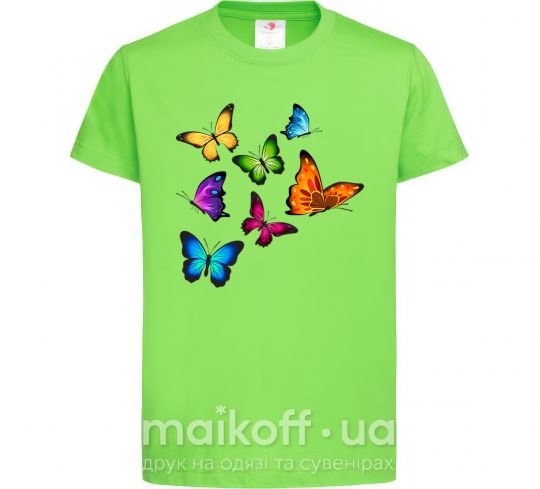 Детская футболка Разноцветные Бабочки Лаймовый фото