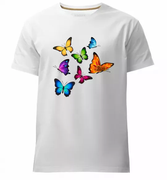 Чоловіча преміум футболка Різнокольорові метелики Білий фото