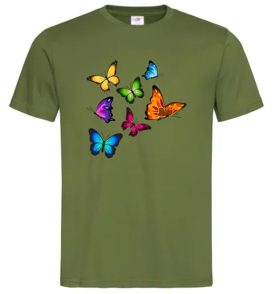 Мужская футболка Різнокольорові метелики Оливковый фото