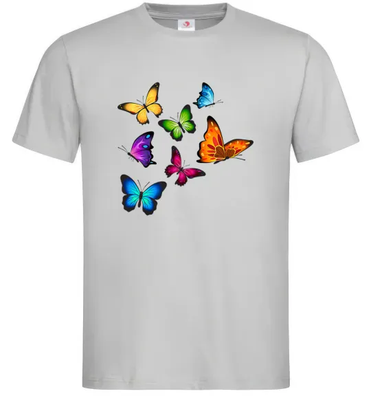 Мужская футболка Різнокольорові метелики Серый фото