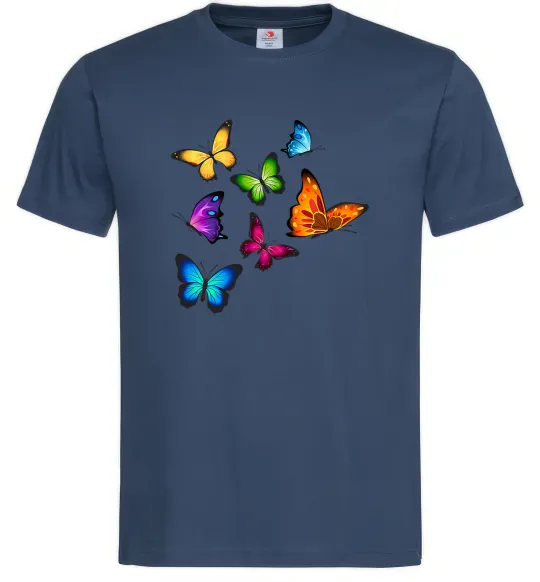 Мужская футболка Різнокольорові метелики Темно-синий фото
