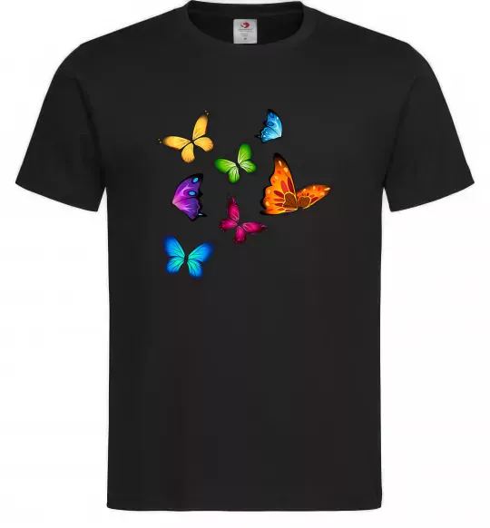 Мужская футболка Різнокольорові метелики Черный фото