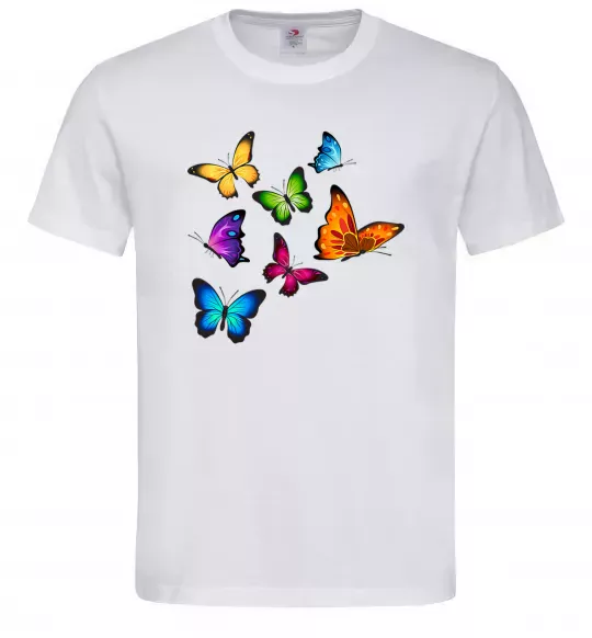 Мужская футболка Різнокольорові метелики Белый фото
