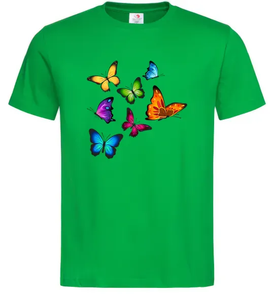 Мужская футболка Різнокольорові метелики Зеленый фото